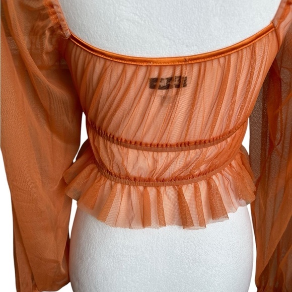 Sky to Moon Orange Puff Sleeves Tulle Crop Top Size M - Picture 13 of 17